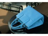 SPRING Satchel bag - In Natural Milled Leather - Blue sea