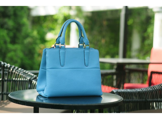 SPRING Satchel bag - In Natural Milled Leather - Blue sea