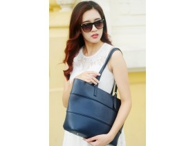 MAINO TOTE - In Natural Milled Leather - Navy Blue