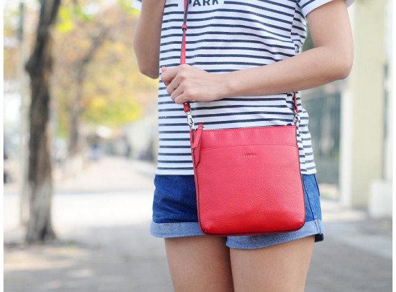 MONTANA crossbody bag  -  In Natural Milled Leather - Red