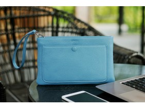 Clutch Plus - In Natural Milled Leather - Blue Cerulean- GR66-76