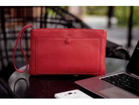 Clutch Plus - In Natural Milled Leather - Orange Red- GR66-45