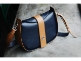 SASSY Crossbody - In Natural Milled Leather -  Blue Navy vs Brown-GO82-71120