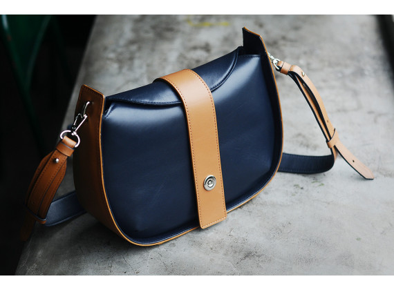 SASSY Crossbody - In Natural Milled Leather -  Blue Navy vs Brown-GO82-71120