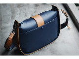 SASSY Crossbody - In Natural Milled Leather -  Blue Navy vs Brown-GO82-71120