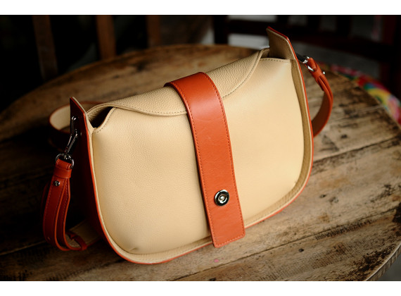 SASSY Crossbody - In Natural Milled Leather - Beige vs Orange-GO82-2644