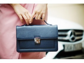 Bag - In Natural Milled Leather - Blue Navy-GO65-71