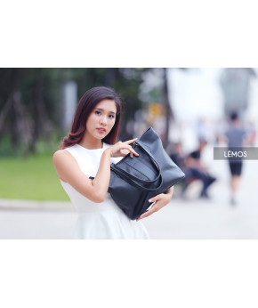 HY88-10 - NEM TOTE - IN NATURAL MILLED LEATHER - BLACK