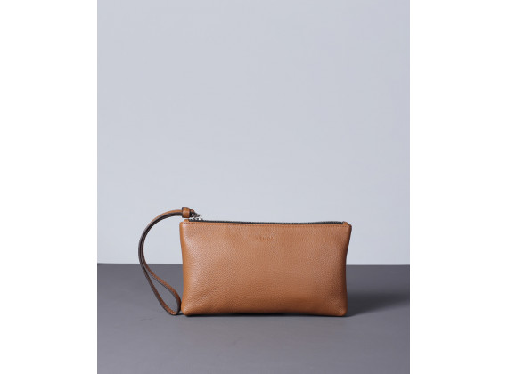 MABEL Clutch - Clutch cầm tay khóa kéo nữ bằng da thật màu nâu- FQ19-20