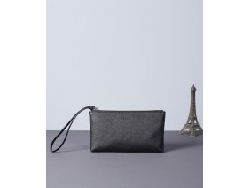 MABEL Clutch - Clutch cầm tay khóa kéo nữ bằng da thật màu đen- FQ19-10